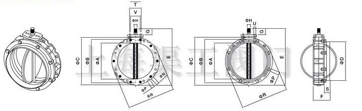 BL1F氣動(dòng)單法蘭粉體蝶閥外形尺寸圖